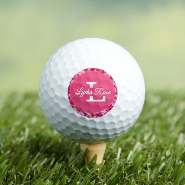 Pink Flowers Shades of Pink Floral Personalized  Golf Balls (Insitu Tee)