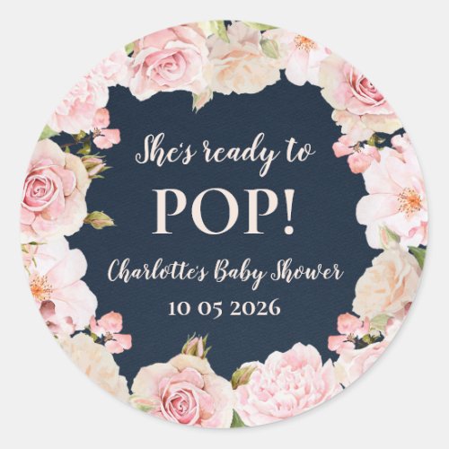 Pink Flowers Shes Ready to Pop Baby Shower Tag