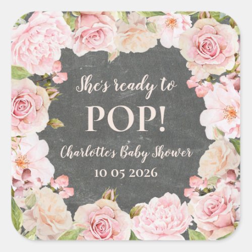 Pink Flowers Shes Ready to Pop Baby Shower Tag