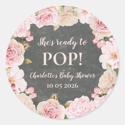 Pink Flowers Shes Ready to Pop Baby Shower Tag