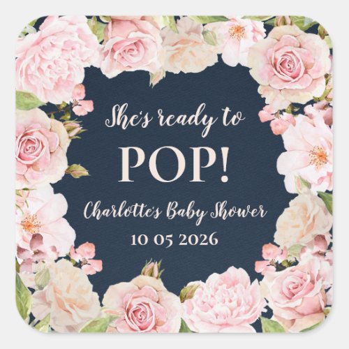 Pink Flowers Shes Ready to Pop Baby Shower Tag