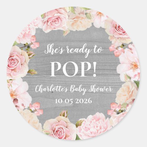 Pink Flowers Shes Ready to Pop Baby Shower Tag