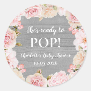 Pink Flowers She's Ready to Pop Baby Shower Tag