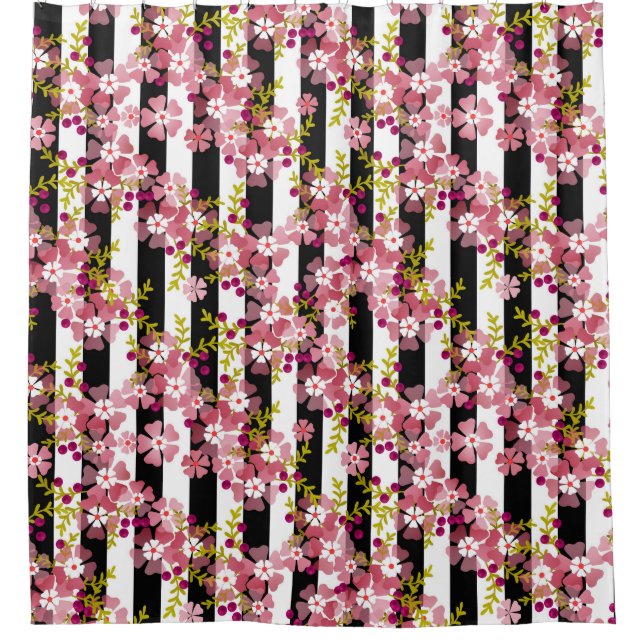 Pink flowers shower curtain (Front)