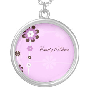 Pink Flowers Silver Necklace
