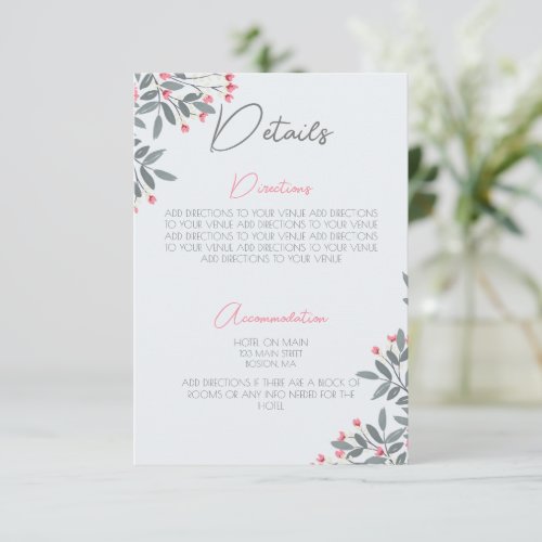 Pink Flowers Simple Direction Accommodation Card