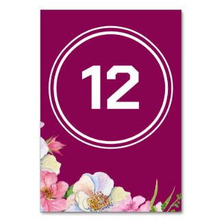 Pink Flowers Simple Photo Wedding Table Number