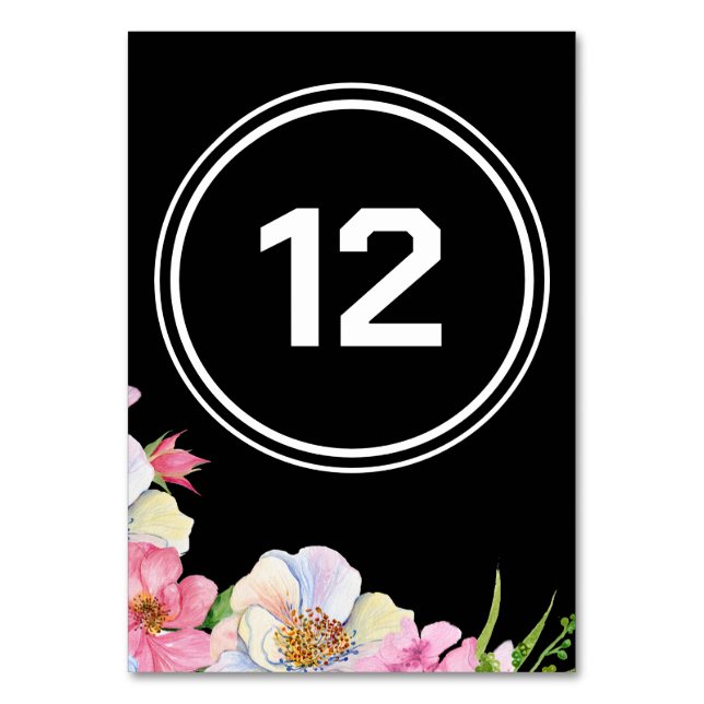 Pink Flowers Simple Photo Wedding  Table Number (Front)