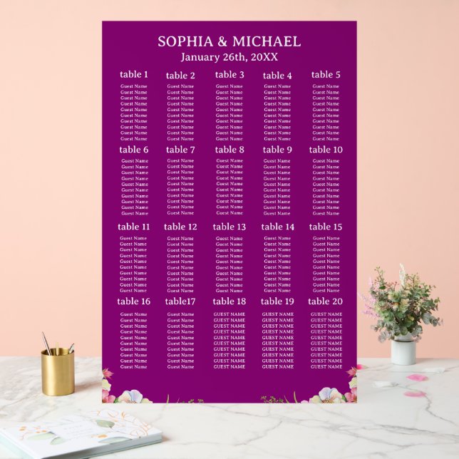 Pink Flowers Simple Wedding Seating Charts (Wedding)