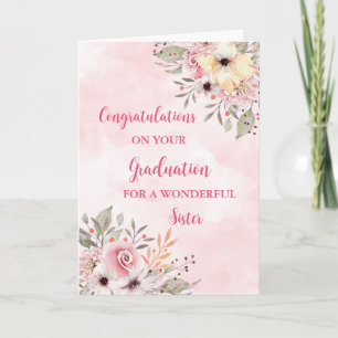 Pink Flowers Sister Congratulations Graduation Card