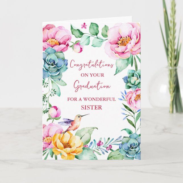 Pink Flowers Sister Congratulations Graduation Card (Front)