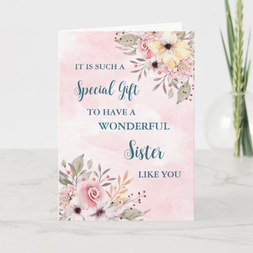 Pink Flowers Sister Happy Mothers Day Card