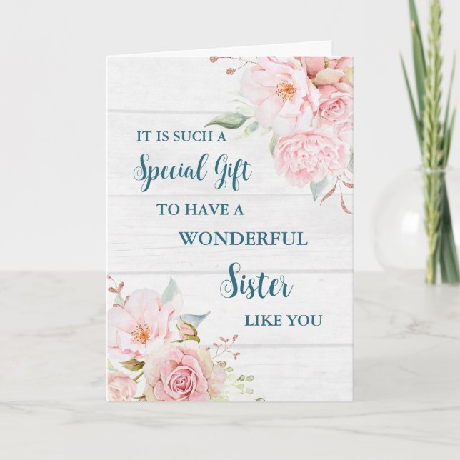 Pink Flowers Sister Happy Mother's Day Card (Front)