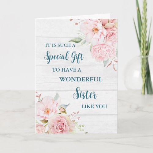 Pink Flowers Sister Happy Mothers Day Card