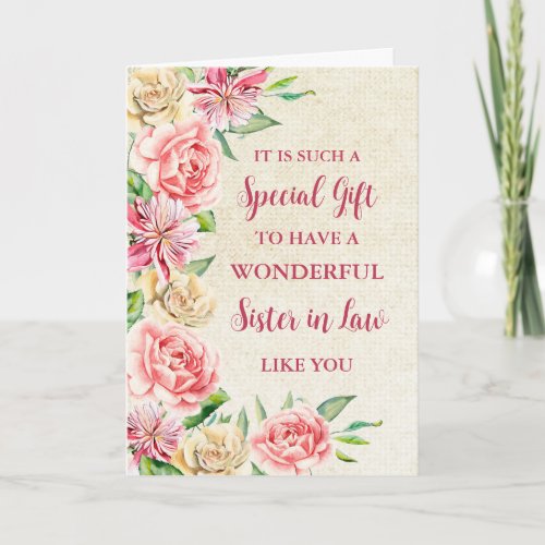 Pink Flowers Sister in Law Happy Mothers Day Card