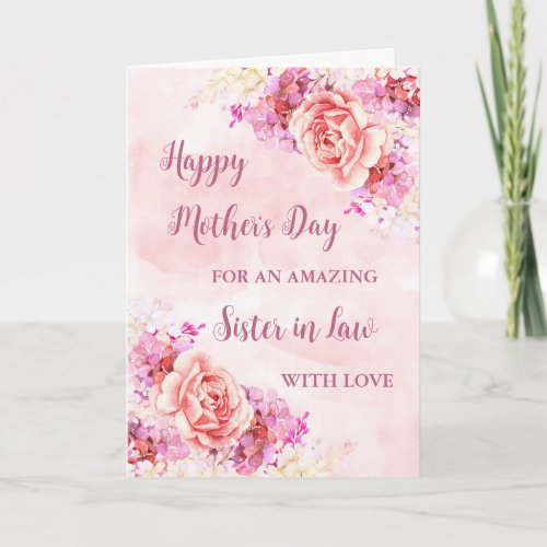 Pink Flowers Sister in Law Happy Mothers Day Card