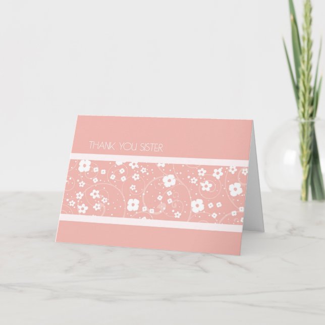 Pink Flowers Sister Thank You Bridesmaid Card (Front)