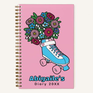 Pink Flowers Skate Cartoon Customizable Diary Notebook