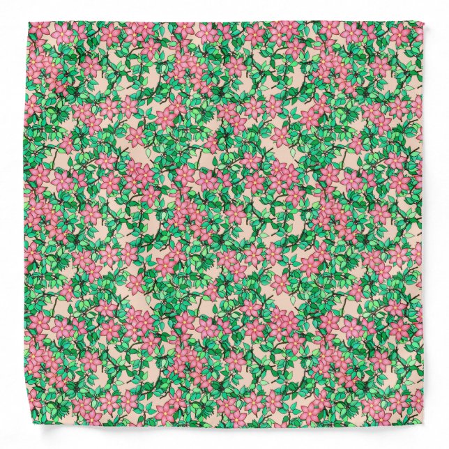Pink flowers, soft coral background bandana (Front)