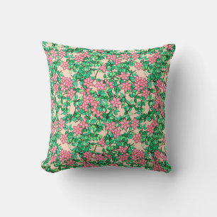 Pink flowers, soft coral background throw pillow