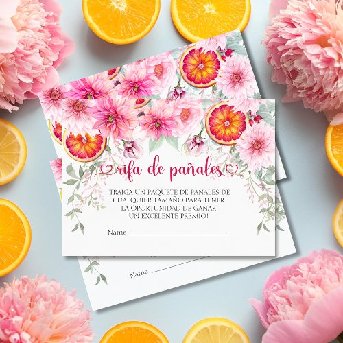 Pink Flowers Spanish Diaper Raffle Baby Shower Enclosure Card