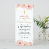 Pink Flowers Spanish First Communion Bookmark (Standing Front)