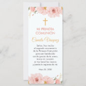 Pink Flowers Spanish First Communion Bookmark (Front)