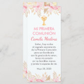 Pink Flowers Spanish First Communion Bookmark (Front/Back)