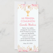 Pink Flowers Spanish First Communion Bookmark (Front)