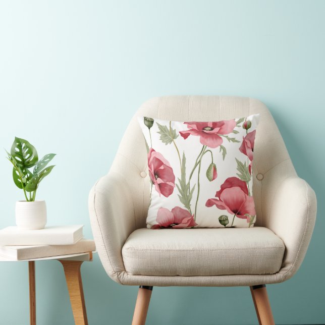 Pink flowers Spring Summer Abstract  Floral  Throw Pillow (Chair)