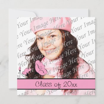 Pink Flowers Square Photo Graduation Announcement by Joyful_Expressions at Zazzle