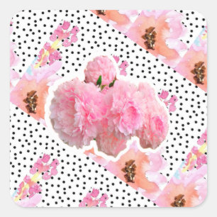 Pink Flowers Square Sticker