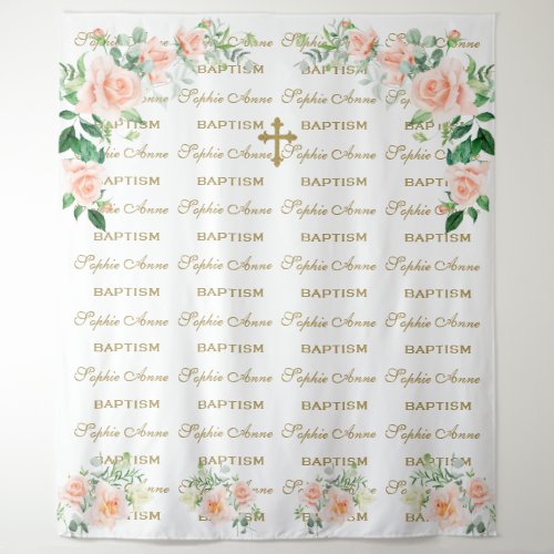 Pink Flowers Step  Repeat Baptism Backdrop