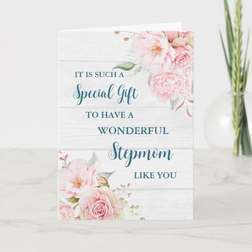 Pink Flowers Stepmom Happy Mothers Day Card