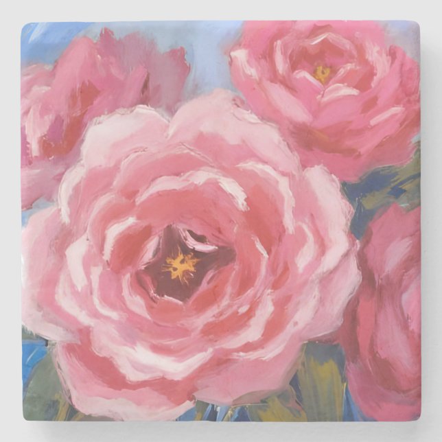 Pink Flowers  Stone Coaster (Front)