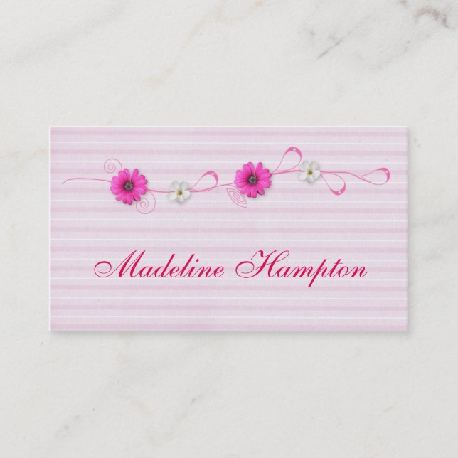 Pink Flowers & Stripes Business Card (Front)