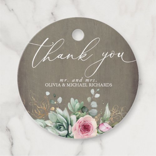 Pink Flowers Succulents Greenery Thank You Favor Tags