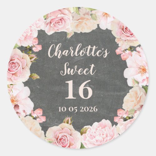 Pink Flowers Sweet 16 Birthday Favor Tag