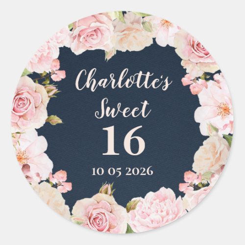 Pink Flowers Sweet 16 Birthday Favor Tag