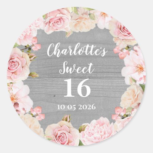 Pink Flowers Sweet 16 Birthday Favor Tag