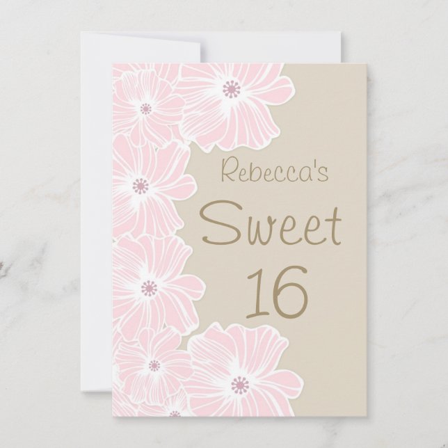Pink flowers Sweet 16 Party Invitation (Front)