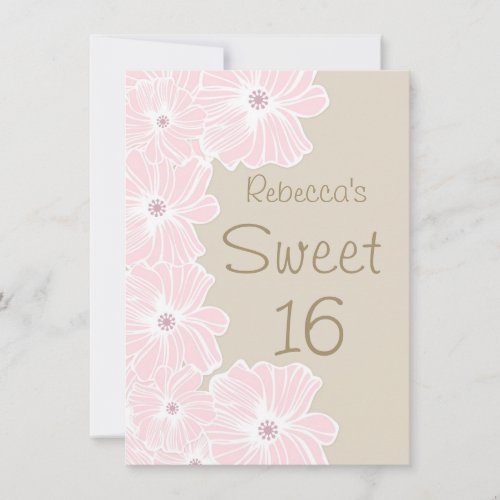 Pink flowers Sweet 16 Party Invite