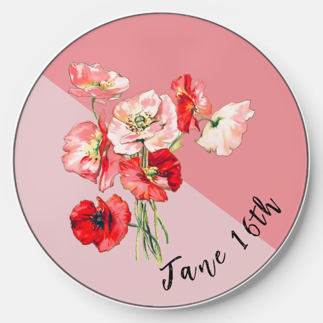 Pink Flowers Sweet 16th Gift Wireless Charger (Front)