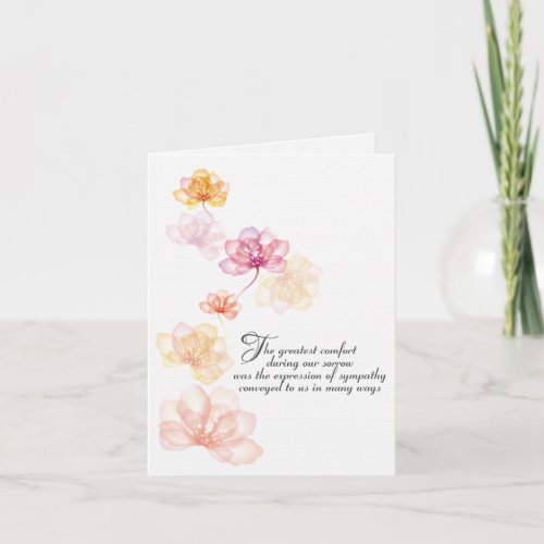 Pink Flowers Sympathy Thank You Card