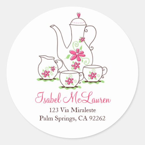 Pink Flowers Tea Set Address Labels