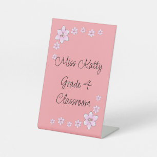 Pink Flowers Teacher Desk Sign
