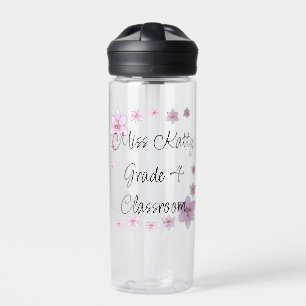 Pink Flowers Teacher Water Bottle