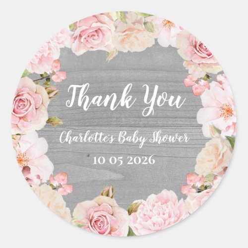 Pink Flowers Thank You Baby Shower Favor Tag