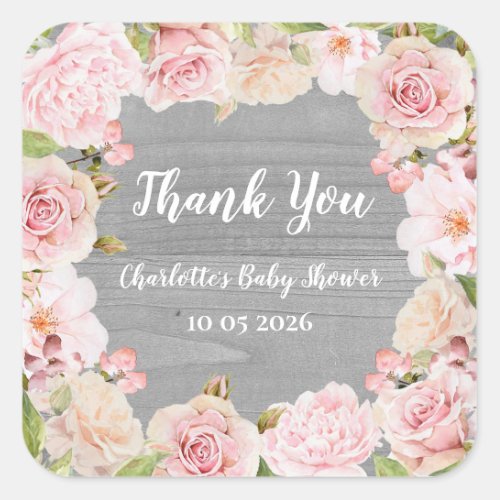 Pink Flowers Thank You Baby Shower Favor Tag