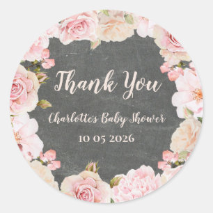 Pink Flowers Thank You Baby Shower Favor Tag